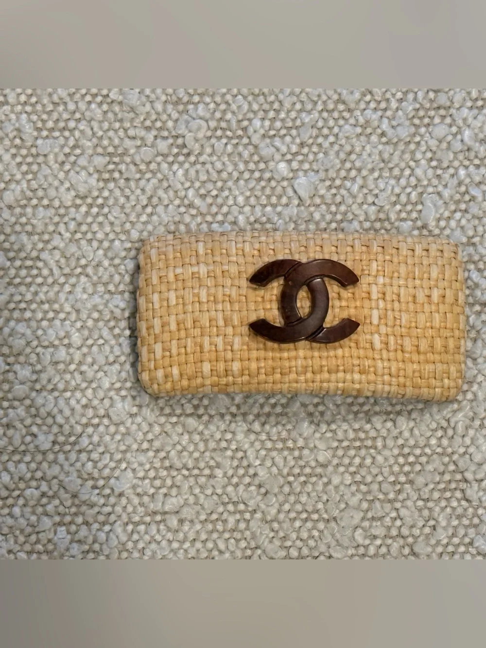 CHANEL Raffia Barrette with wooden CC logo - rare - Picture 2 of 4